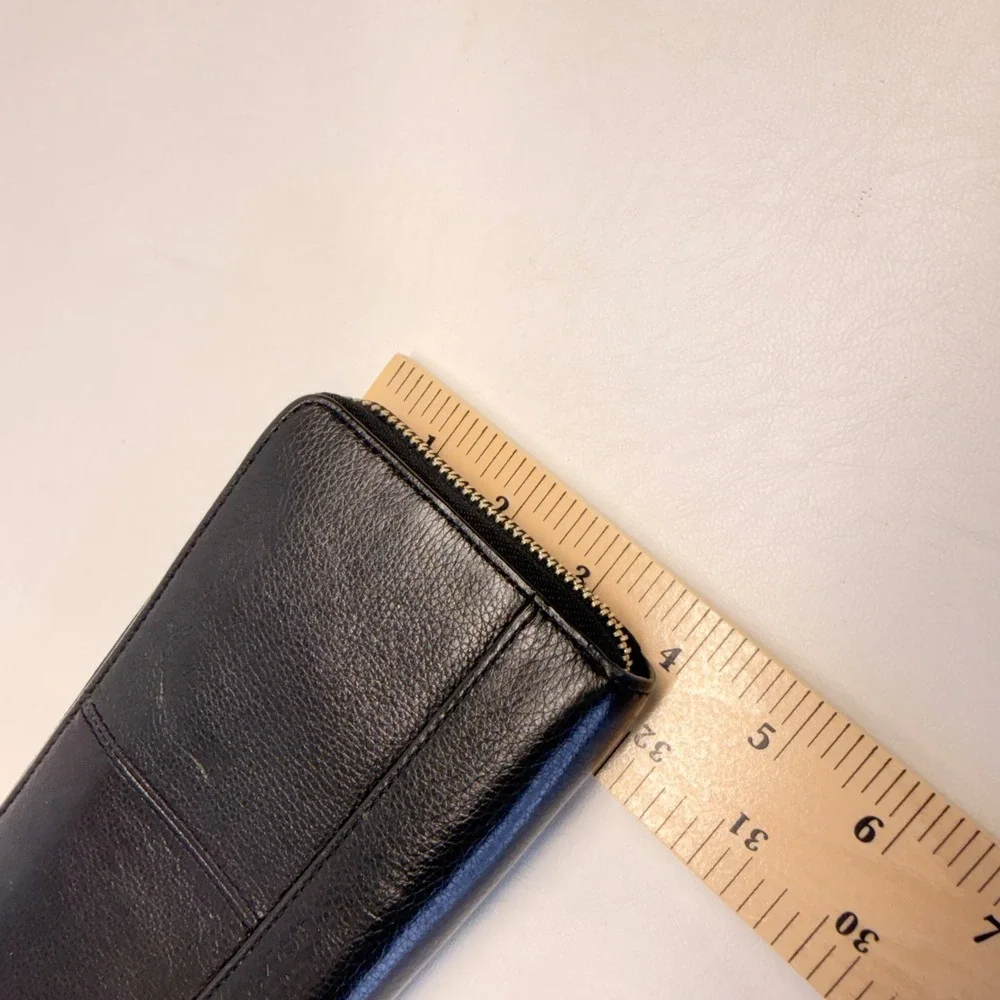 Coach F51764 Accordion Zip Wallet Black Pebbled Leather Long Clutch Organizer